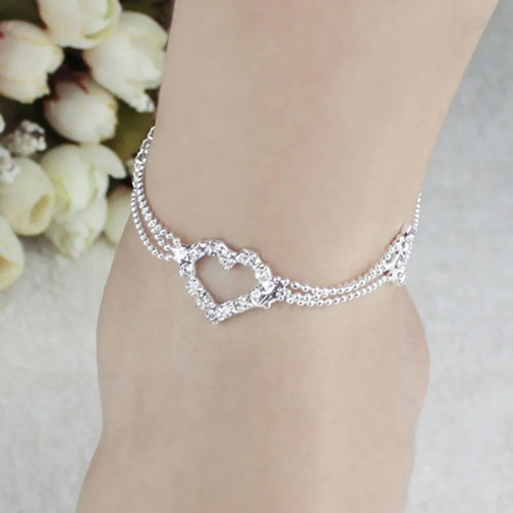 Multi Layer Silver Beads Chain Heart Anklet Foot Gold 2018 Summer Beach Leg Bracelet Charm Anklets Jewelry Gift | Украшения и