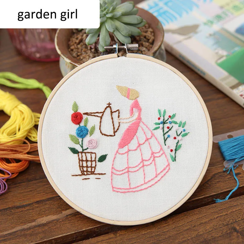 garden girl Декоративная рама для дома 1 комплект Портативные начинающие настенные картины вышивка DIY комплект ручная работа вышивка крестиком Novice делая поставки - Цвет: garden girl