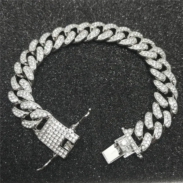 Silver Хип-хоп, розовый, красный, Bling Iced Out, полный AAA кристалл, Pave, мужской браслет, Майями, кубинская цепочка, браслеты для мужчин, ювелирные изделия, Прямая поставка - Окраска металла: Silver