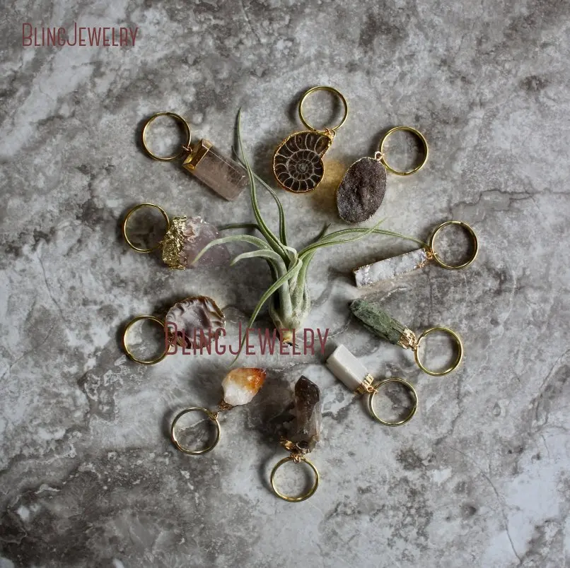 Spirit Quartz кулон agates Druzy Geode Druzy Бар Geode брелки золотой Латунный брелок KE18786