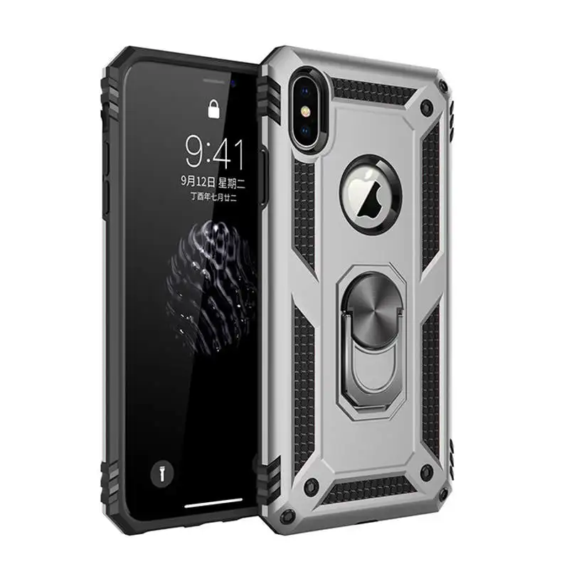 Роскошный чехол с магнитным кольцом для iphone XS Max, Прочный противоударный чехол с подставкой для iphone 11 Pro 6 6S 7 8 Plus X XR Coque - Цвет: sliver