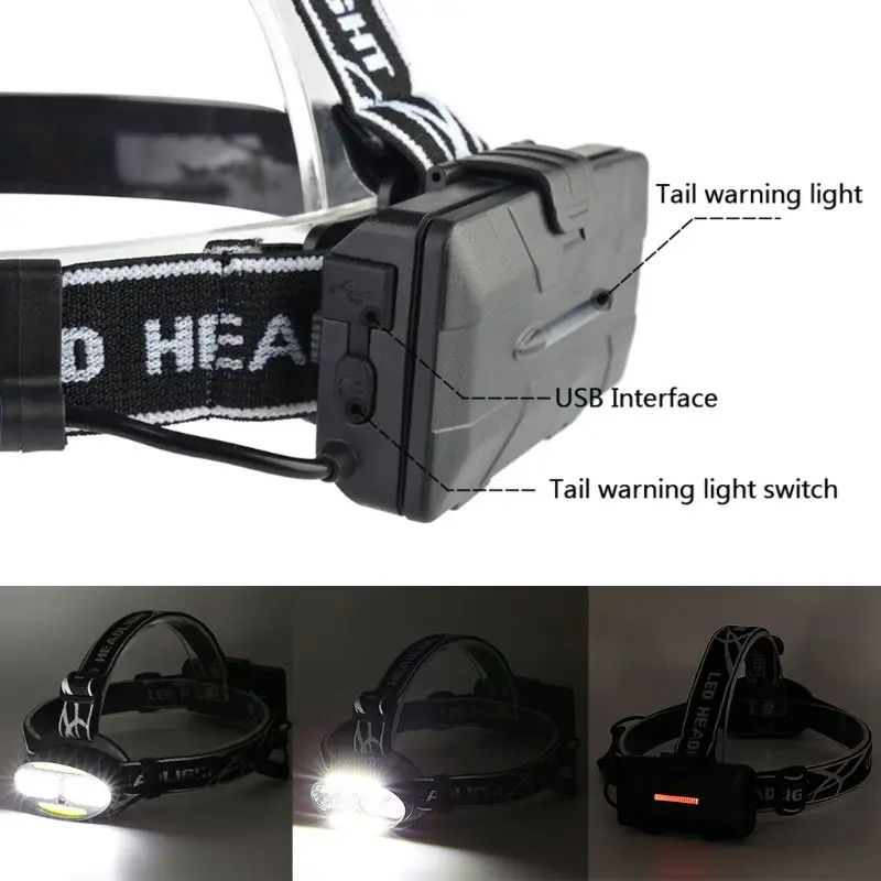 

1 Set Waterproof LED Headlamp Glare Flashlight USB Charging 4xT6 + 2xCOB + 2xRed LED