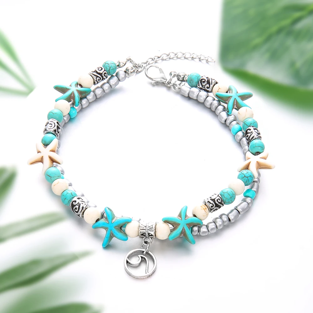 

Bohemian Wave Turtle Anklets For Women Vintage Multi Layer Bead Anklet Leg Bracelet Sandals Boho DIY Summer Charm Jewelry