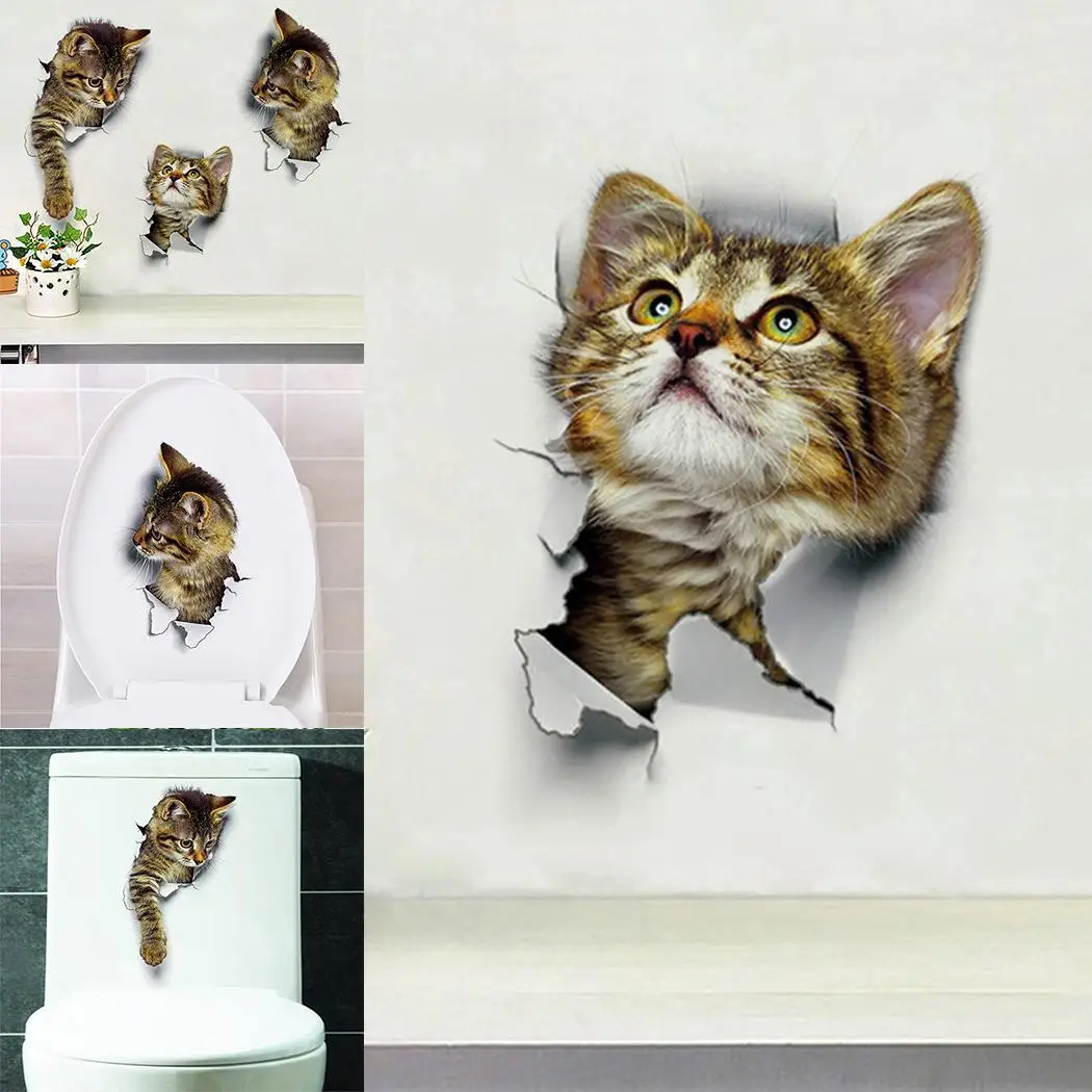 Наклейки для дома с рисунком кота самоклеющиеся 3D наклейки на холодильник фото