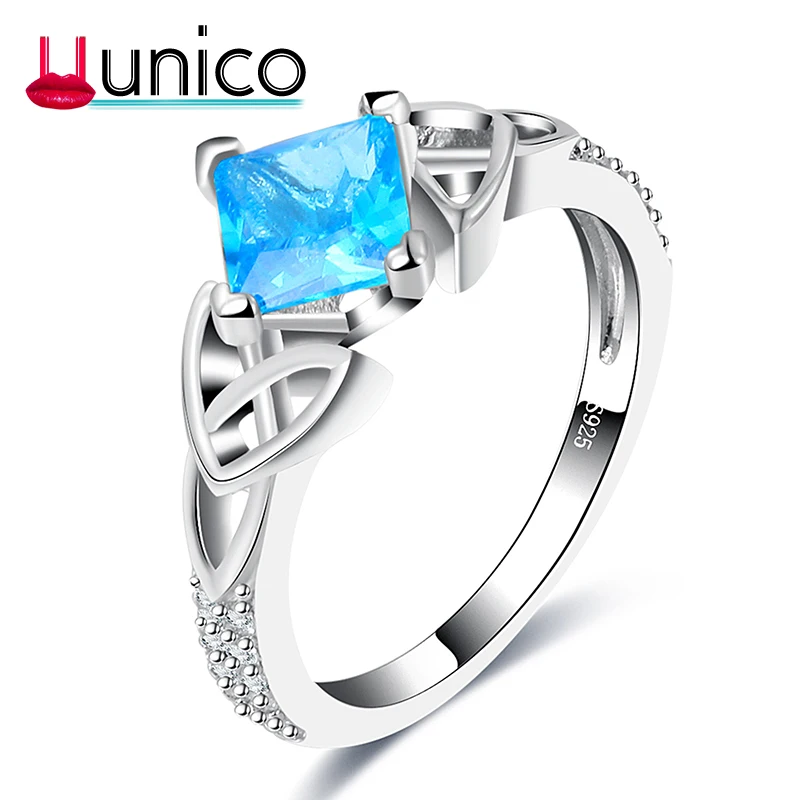 

UUNICO 2018 Love Heart Knot Ring 3.0ct AAA Blue zricon Real 925 Sterling Silver For Women Ring Engagement jewelry R10