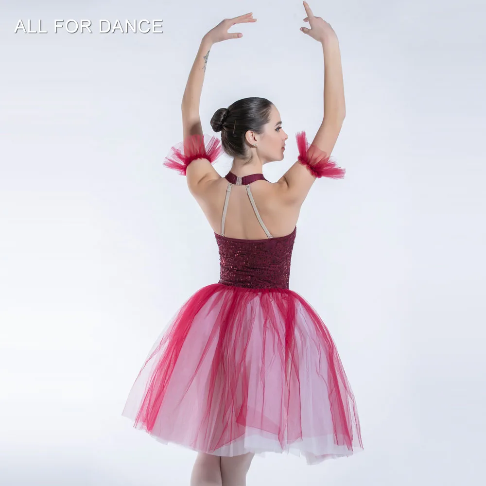 Все для танцев 2019 Новый Бордовый топ с блестками лиф воротник хомут балетные