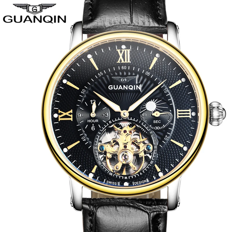 Relogio Masculino Guanqin мужские часы Топ бренд класса люкс Турбийон Скелет светящиеся