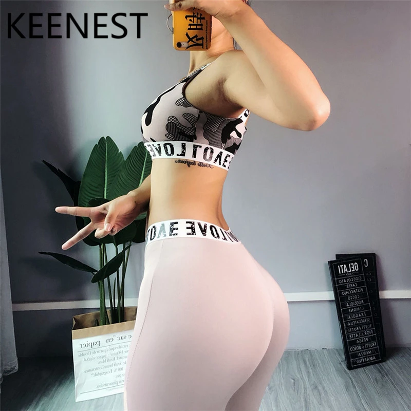 Женский спортивный костюм KEENEST жилет пуш-ап для фитнеса и штаны спортивная одежда