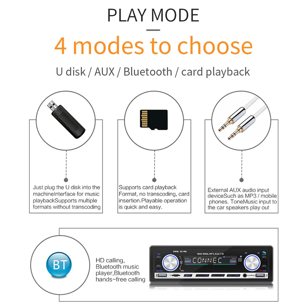 Автомобильный MP3 плеер AMPrime 1 din FM радио тюнер 3 ''Авторадио AUX USB Bluetooth