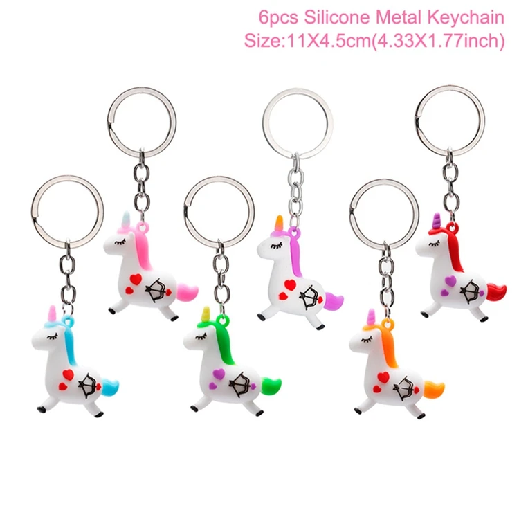 6Pcs Key Chains Huiran одноразовая посуда с единорогом, бумажные тарелки, чашки с единорогом, декор для вечеринки на день рождения, Детские принадлежности для вечеринки, для девочек - Цвет: 6Pcs Key Chains
