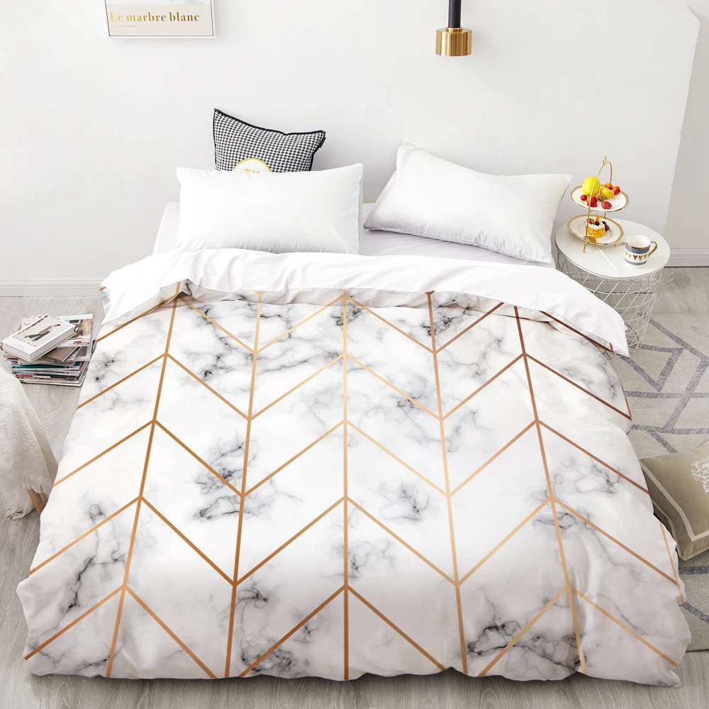 

3D HD Digital Printing Custom Duvet Cover,Comforter/Quilt/Blanket case Queen King Bedding 220x240,Bedclothes Marble on White