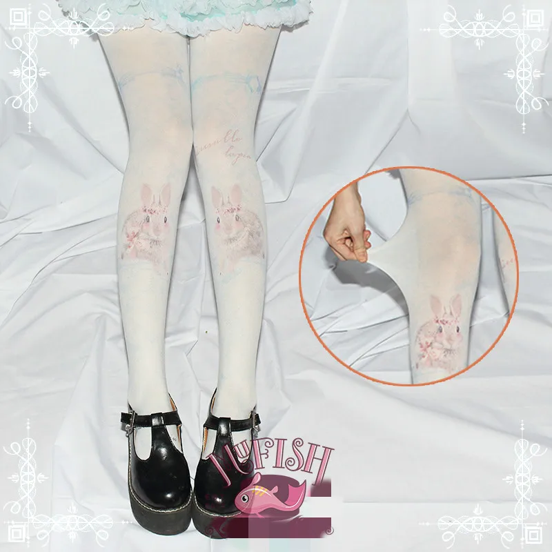 

Princess sweet lolita pantyhose Original Japanese harajuku spring summer lovely twins little rabbit of printing pantyhose LKW01