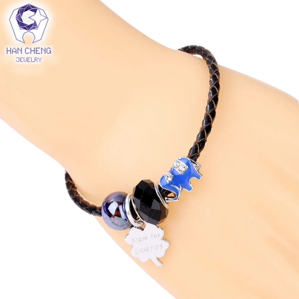 HanCheng Новый Boho Магнитный кожаный браслет с веревкой стразы Хрустальные