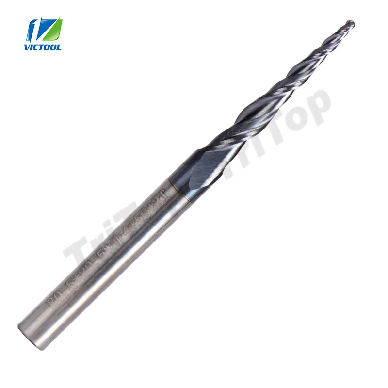 5 шт./лот R0.5 * D4 20 50L 2F HRC55 длинная Флейта с карбидом вольфрама коническая конусная