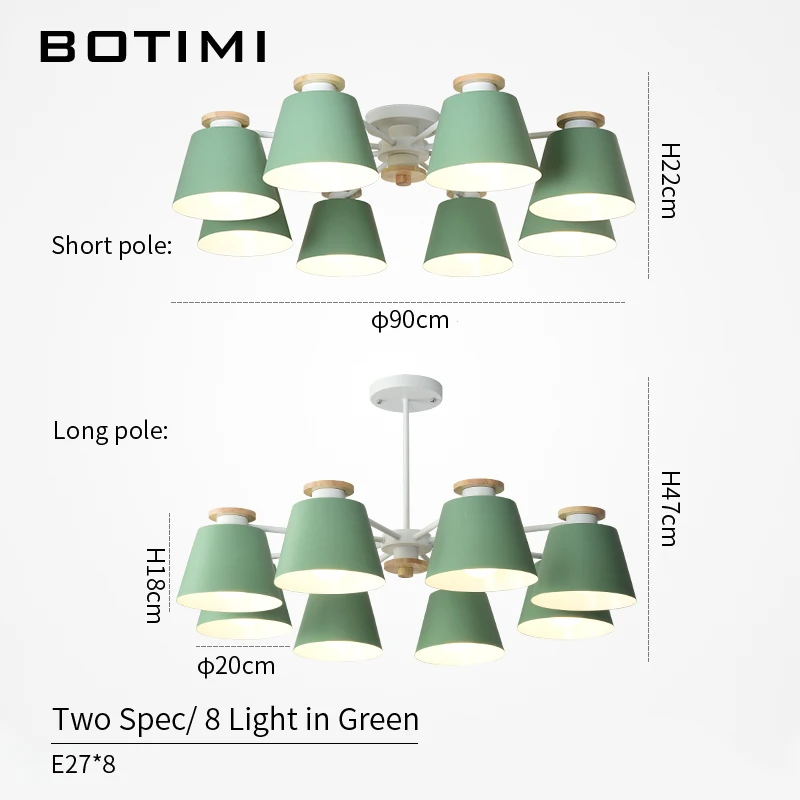8 Light in Green BOTIMI красочный люстра светильник ing для гостиной светодиодный деревянный подвесной светильник Современные Люстры для спальни и кухни - Цвет абажура: 8 Light in Green