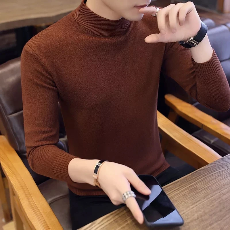 Зима Высокая шея толстый теплый свитер Для мужчин водолазка бренда свитера