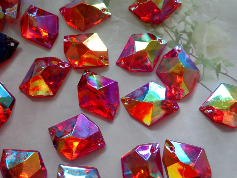 

Free shipping Red AB colour 100pcs 21*16mm crystal sew on rhinestones cosmic shape flatback Acryl strass Diamond Gem stone