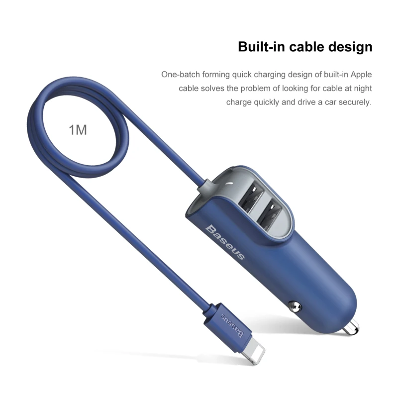 Baseus 3 в 1 USB Автомобильное зарядное устройство QC 0 Быстрая зарядка для iPhone samsung Xiaomi