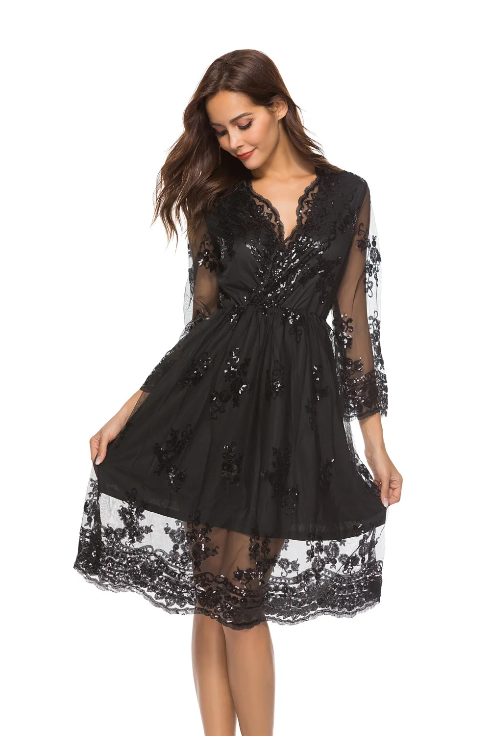 Женское винтажное платье с v-образным вырезом LALYSSE свободное кружевное средней