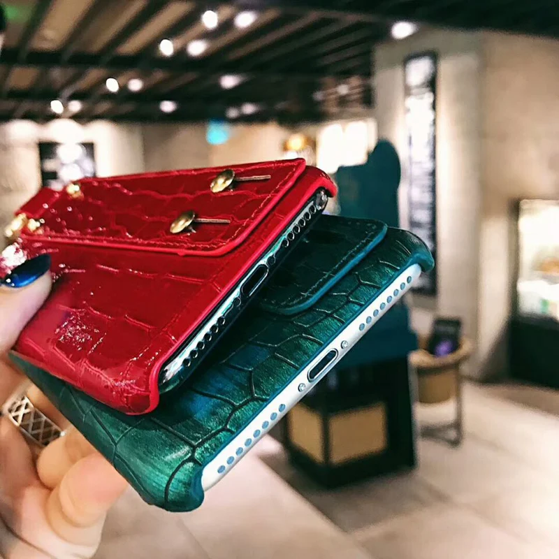 Luxury Crocodile Texture Leather Phone Case for iPhone X XS Max XR 6 6S 7 8 Plus Wrist Strap Protective Cases Back Cover Fundas |