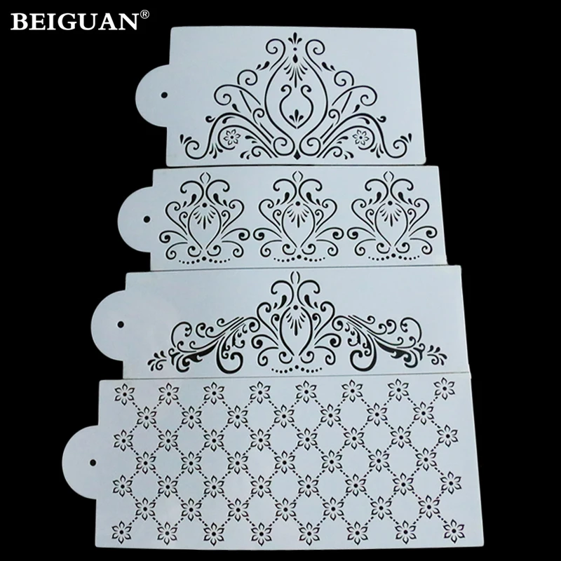 4Pcs/Set Princess Lace Cake Stencil Set Craft Stencils Border Decorating | Дом и сад