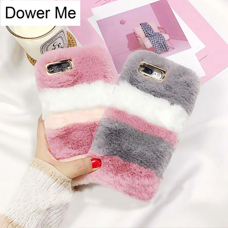 Dower Me модный супер милый зимний теплый Полосатый Цвет Пушистый кроличий мех