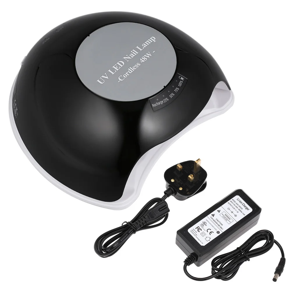 Black UK Plug 48 Вт Светодиодная лампа для ногтей УФ лампа перезаряжаемая Беспроводная Сушилка для ногтей и гель для ногтей отверждения машина гели полировки с датчиком - Цвет: Black UK Plug