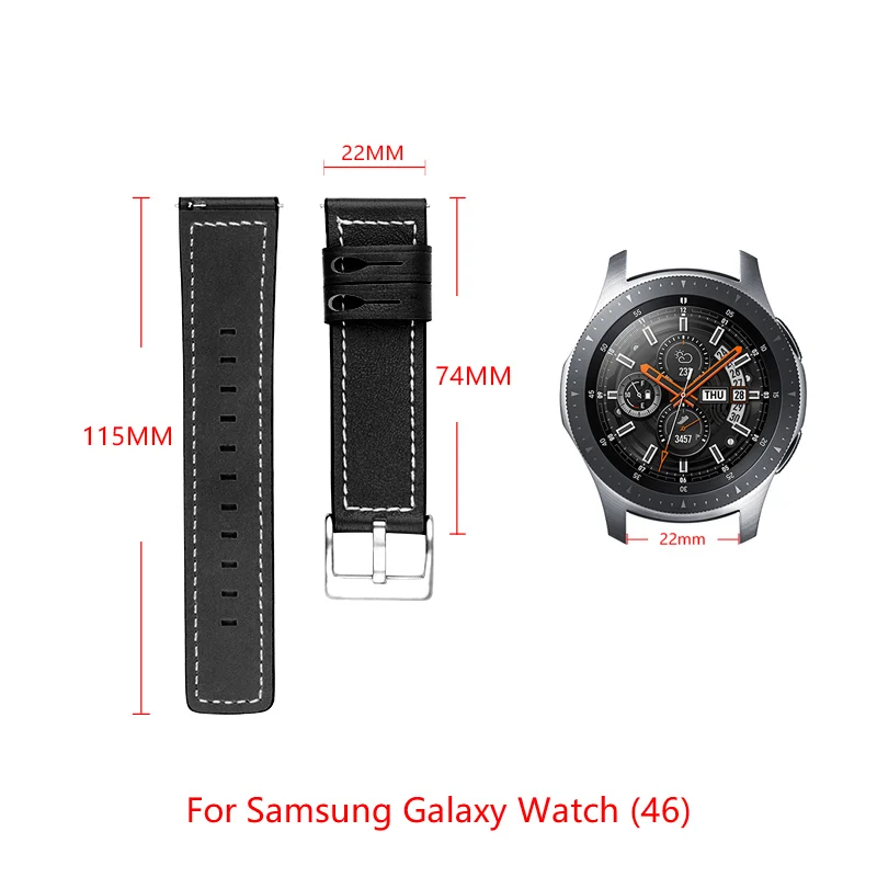22 мм кожаный ремешок для samsung Galaxy Watch(46) сменный ремешок Galaxy часы с кожаным браслетом Серебряная Пряжка Регулируемый размер