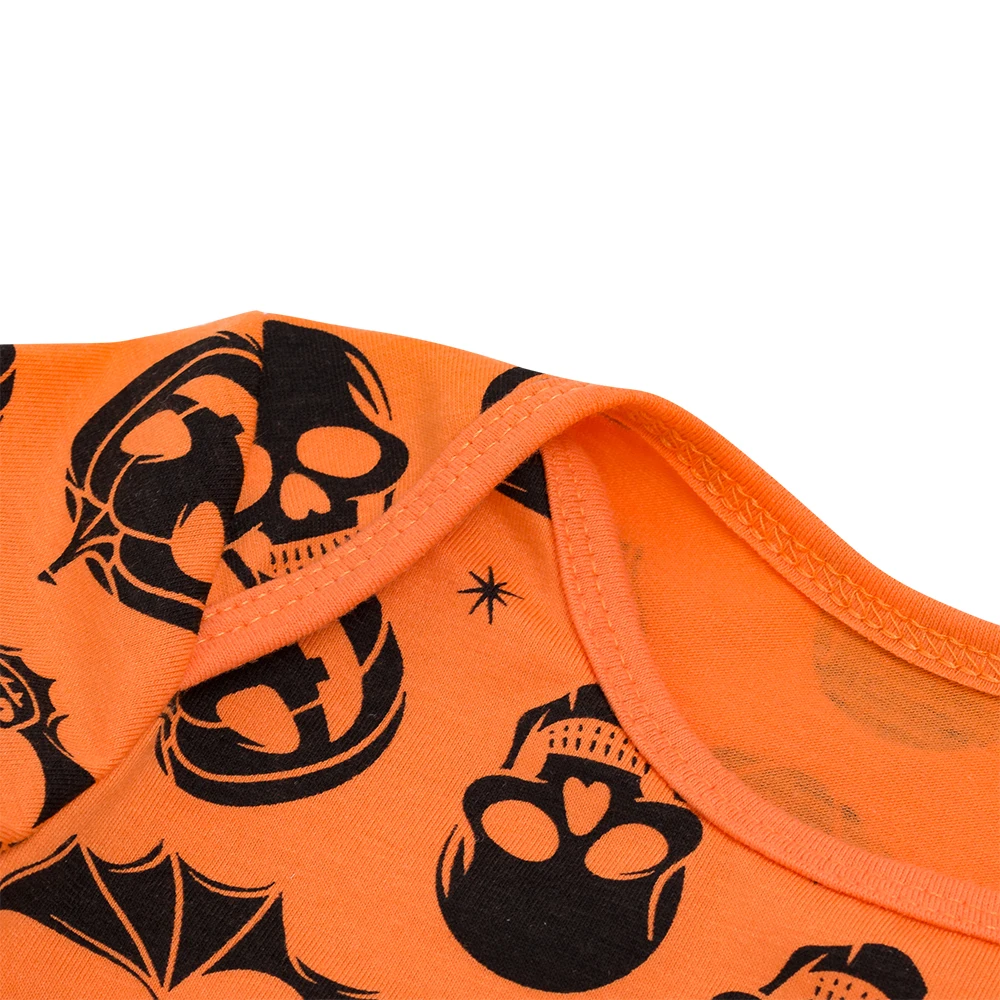 Новые для маленьких мальчиков комбинезон Хэллоуин хлопок оранжевый череп тыквы