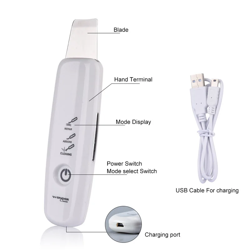 

Deeply ultrasonic shovel face skin pore cleaner device blackhead removal Device Peeling shovel exfoliator deeply clean Massage