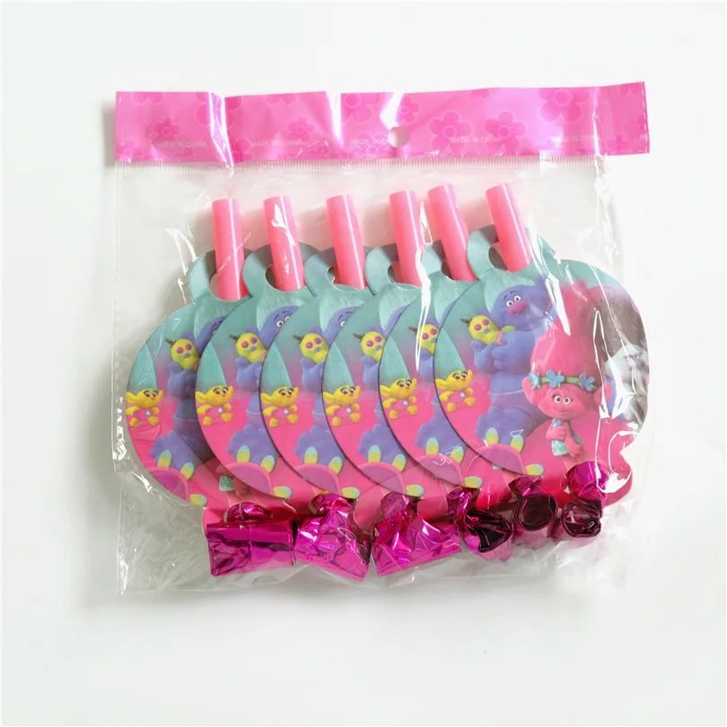 blow out 6pcs Из мультфильма, популярная яркая детская одежда с рисунком персонажей мультфильма «тролли» с днем рождения детский праздничный костюм украшения бумажный стаканчик, тарелка коробка конфет соломинки Фольга шар Свадебные украшения пользу - Цвет: blow out 6pcs