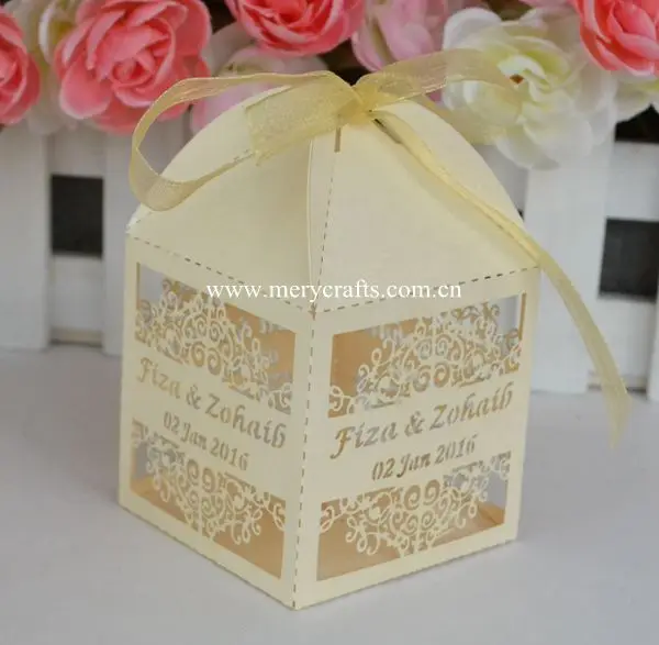 

Indian wedding laser cut custom favor boxes with free ribbon