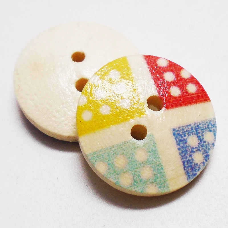 

30PCs Round 18mm Painting Colorful CMYK Wooden Button Sewing Scrapbooking For Kids Handmade Natural Wood Button 2 Holes ZIEENE