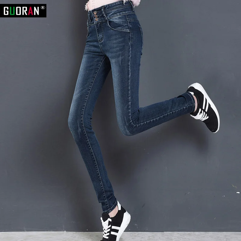 Новинка 2017 женские джинсы с высокой талией узкие Девятый карандаш из денима