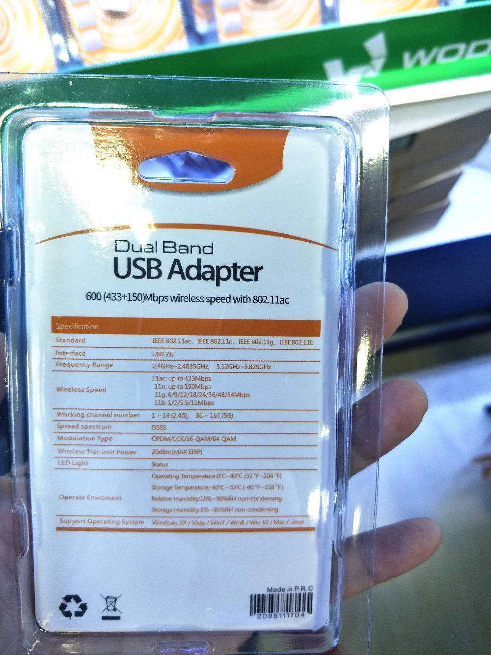 USB Wi-Fi  600 / 2, 4  5  Wi-Fi  802.11b/n/g/ac