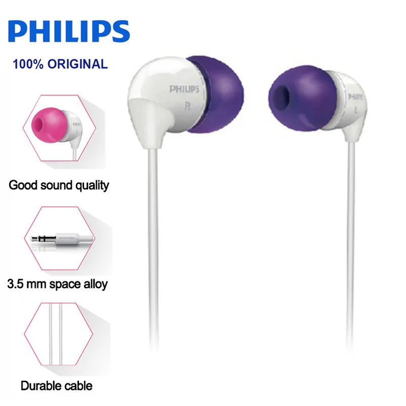 Оригинальные наушники-вкладыши Philips SHE3501 с плоской головкой проводным микрофоном