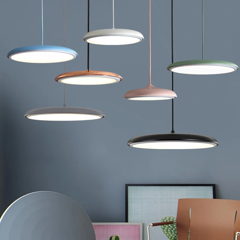 Modern nordic LED Pendant lamp Art Design metal iron Acrylic suspension Round Plate light RC Dimmer creative thin hanging Lamp
