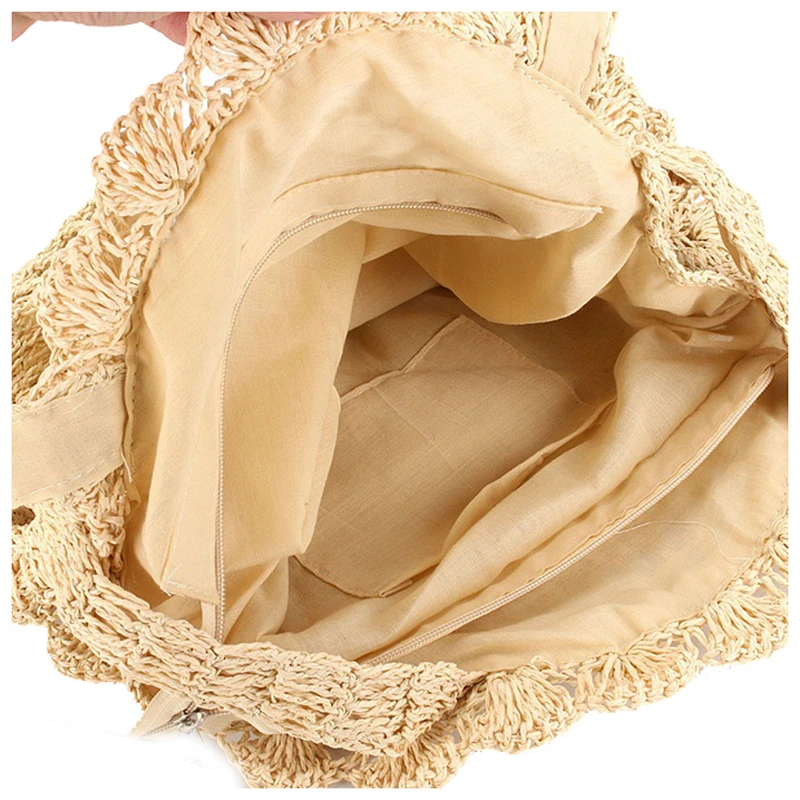 FGGS-Новые Модные женские летние круглые сумки из ротанга пляжные на плечо бежевые