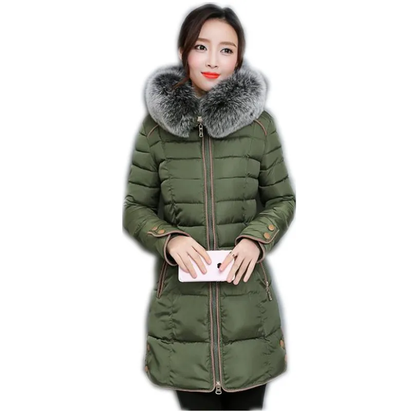 

2018New Casual Winter Women Down Jacket Female Hooded Large Fur Collar Down Cotton Jacket Cotton Padded Thick Parkas Mujer Q733