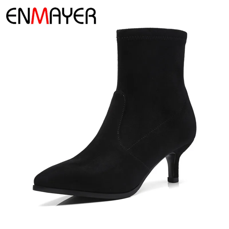 

ENMAYER Woman Autuman/Winter Boots Black Nude Ankle Boots Pointed Toe Thin Heels Shoes Woman Travel Party Wedding Boots CY050