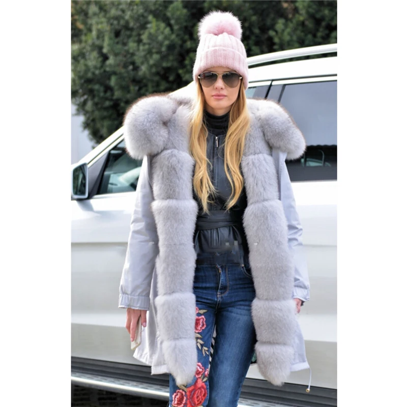 Tatyana Furclub Reak Fur Parka Fur Coat New Style Winter Women Fox Fur Parkas With Fox Fur Hood High Street Jacket Female Tops