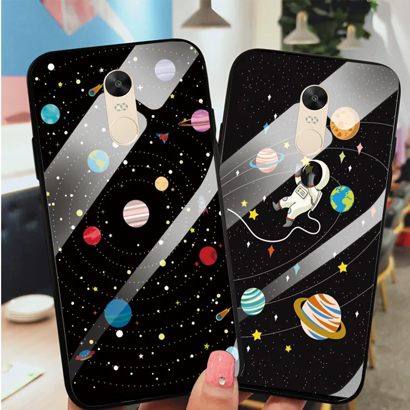 YOUVEI Tempered Glass Star Space Cover For Xiaomi Redmi Note4 4X Protective Back Shell Note Soft Edge Case |