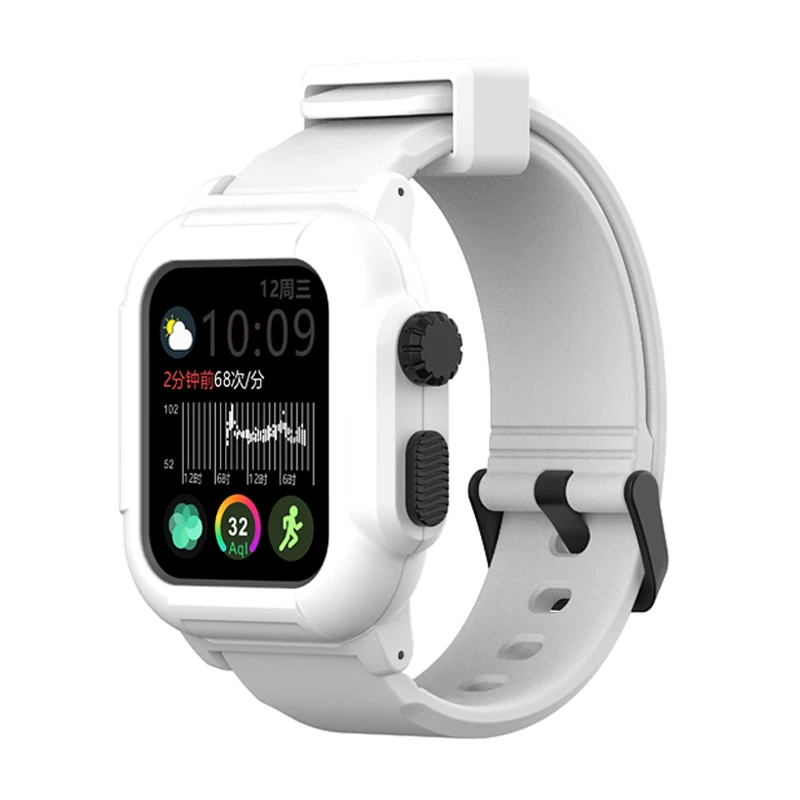 Спортивный водонепроницаемый мягкий чехол для Apple Watch Case Series 5 4 с силиконовой лентой 44 мм 40 мм ударопрочный ремешок - Цвет ремешка: White