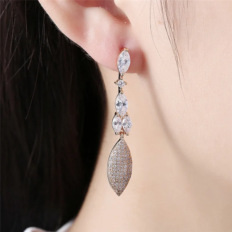 Fashion Romantic Luxury Plant Drop Earring With AAA CZ Champagne Dangle Jewelry For Women | Украшения и аксессуары