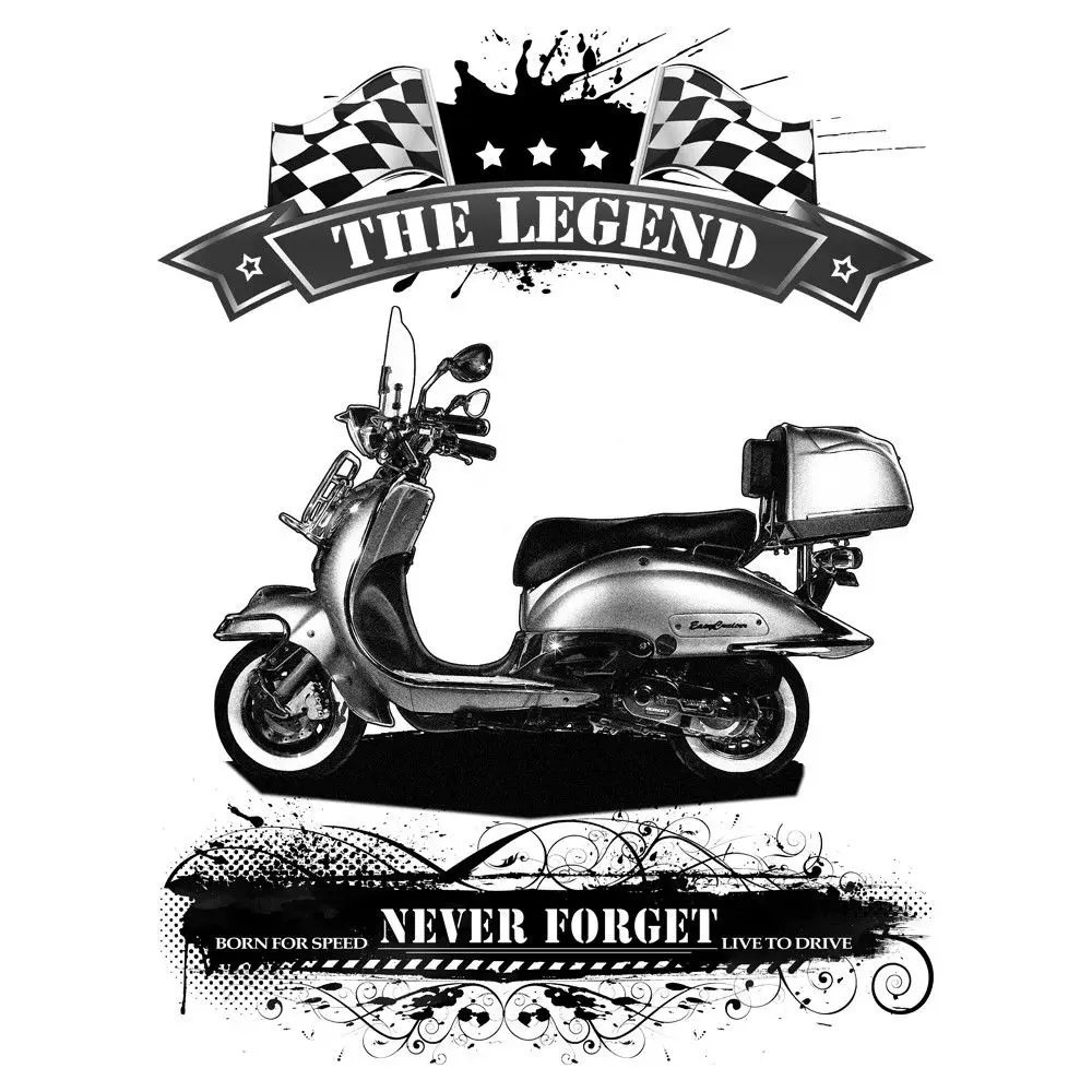 Мужская классическая футболка Vespa скутер 50 см Винтажная из 100% хлопка с машинами