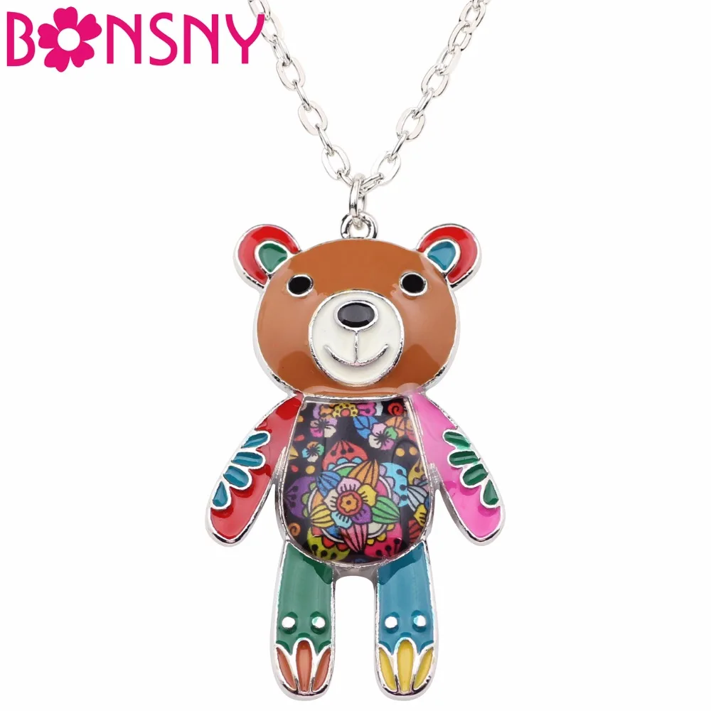 

Bonsny Maxi Statement Metal Alloy Little Bear Choker Necklace Chain Collar Pendant Fashion New 2018 Enamel Jewelry For Women