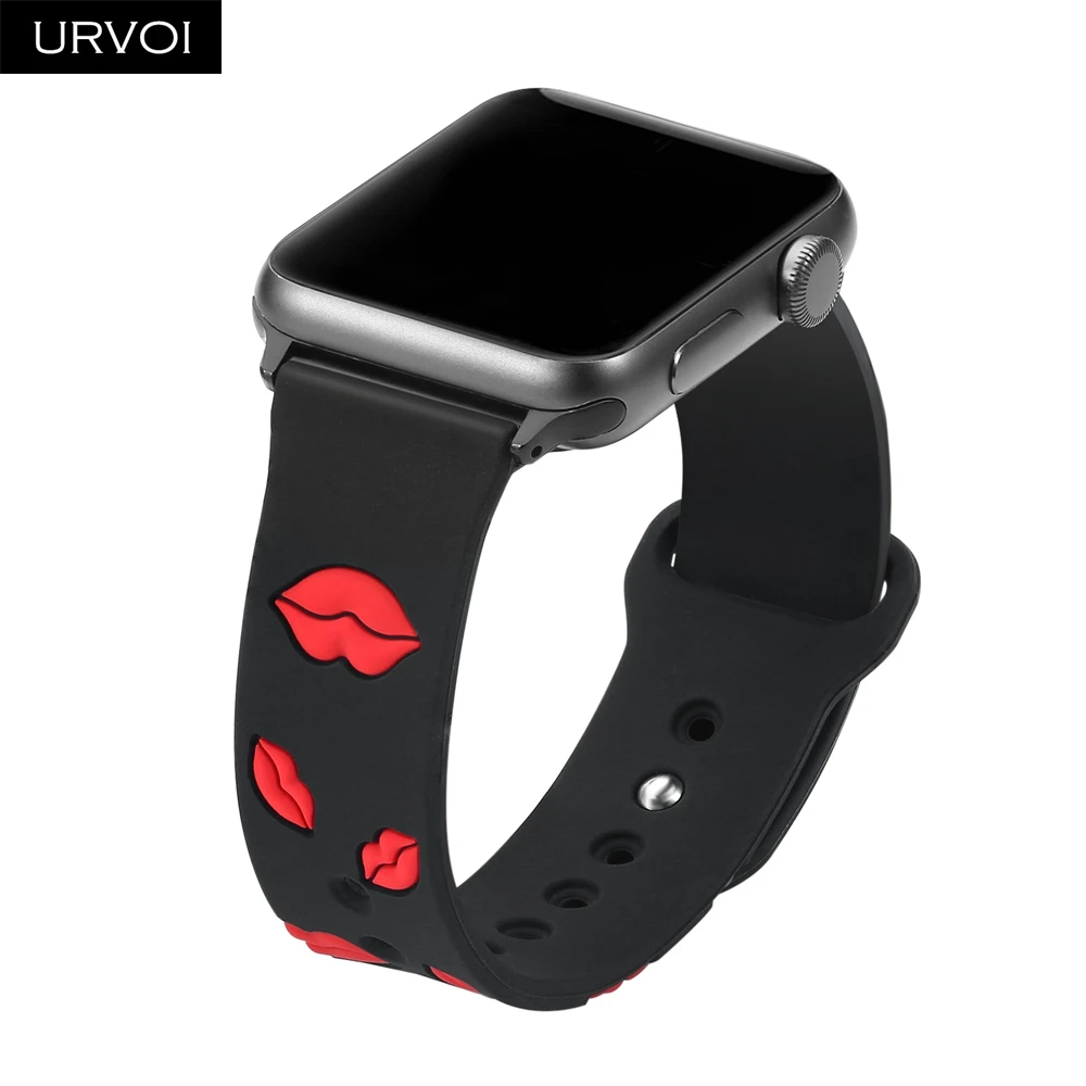 URVOI силиконовый ремешок для apple watch series 5 4 3 2 ремешок для iwatch спортивный ремешок губы живопись черные адаптеры девушка запястье горячая распродажа