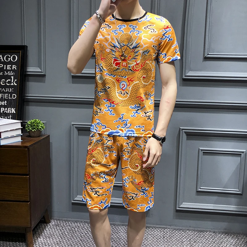 Спортивный костюм Мужская Повседневная футболка Homme 7XL-M + шорты летний китайский