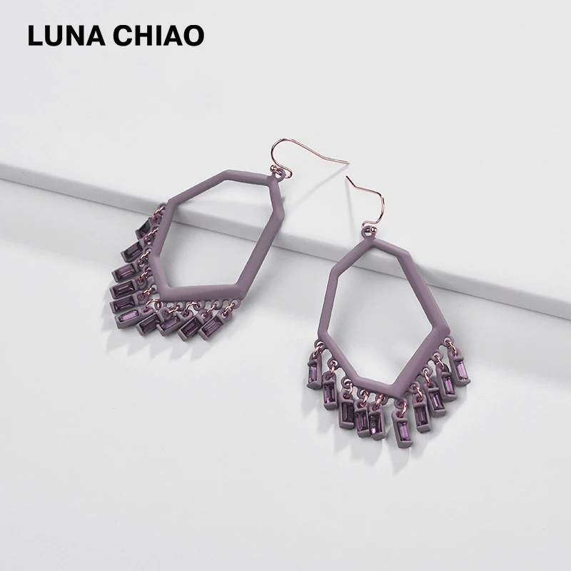 Женские матовые серьги подвески LUNA CHIAO яркие геометрические с кристаллами и