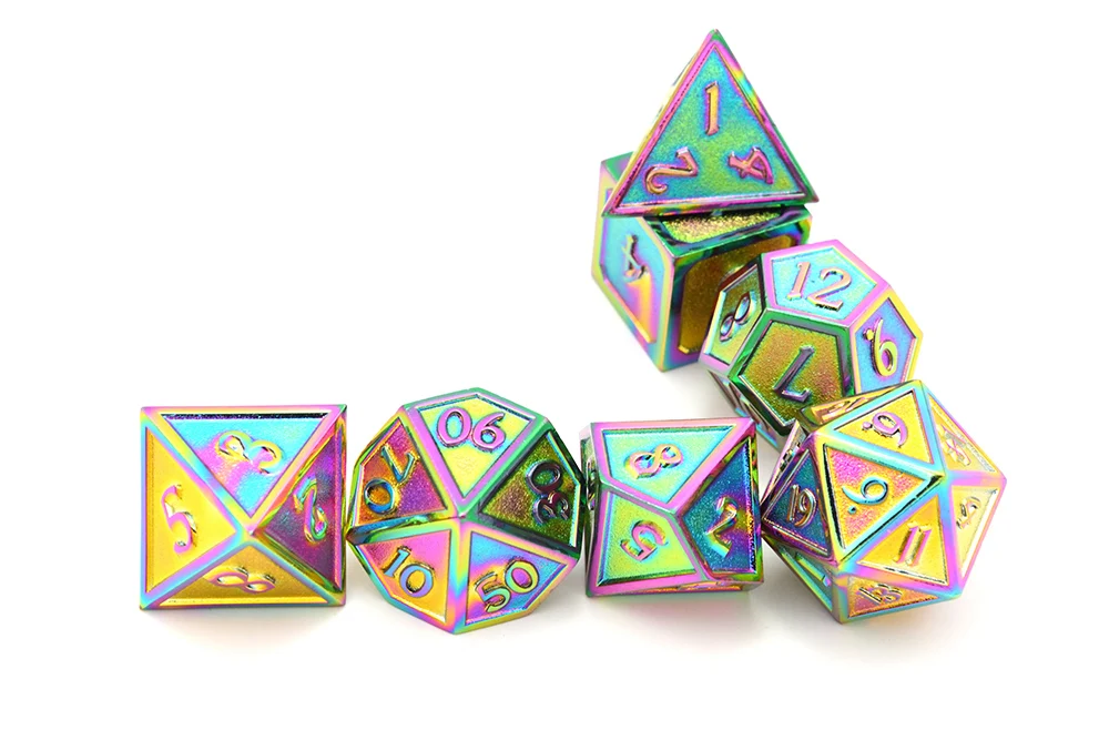 Dragon шрифт Радуга Металлические кости с кости для DnD MTG RPT настольные игры D4 D6 D8 D10(0-9, 00-90) D12 D20